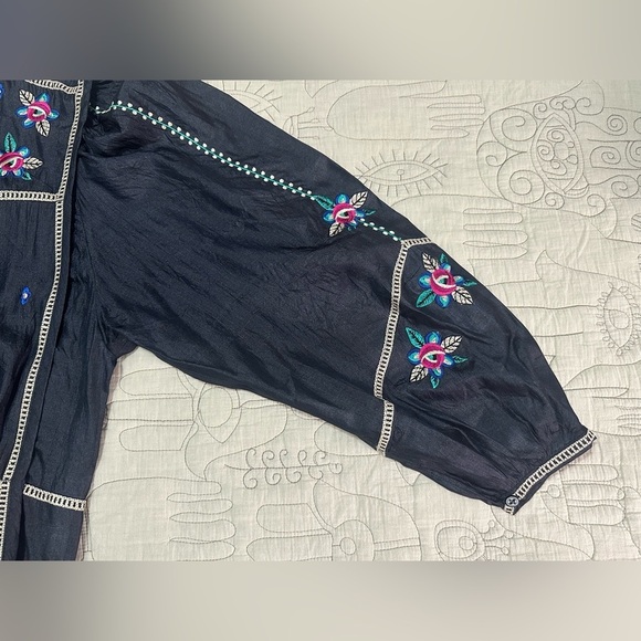 NEW Isabel Marant Caroline Embroidered Silk-satin Midi Dress Sz 36 Faded Black - Picture 13 of 16